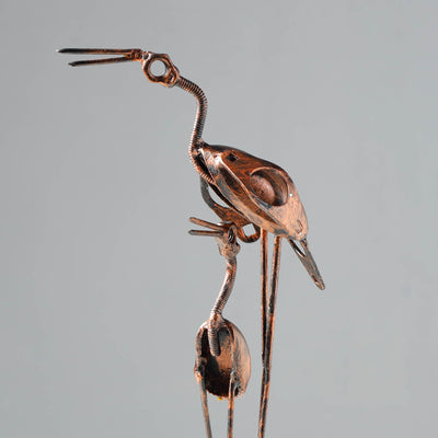 Bird Crane Mother with Child - Handmade Recycled Metal Sculpture by Debabrata Ruidas