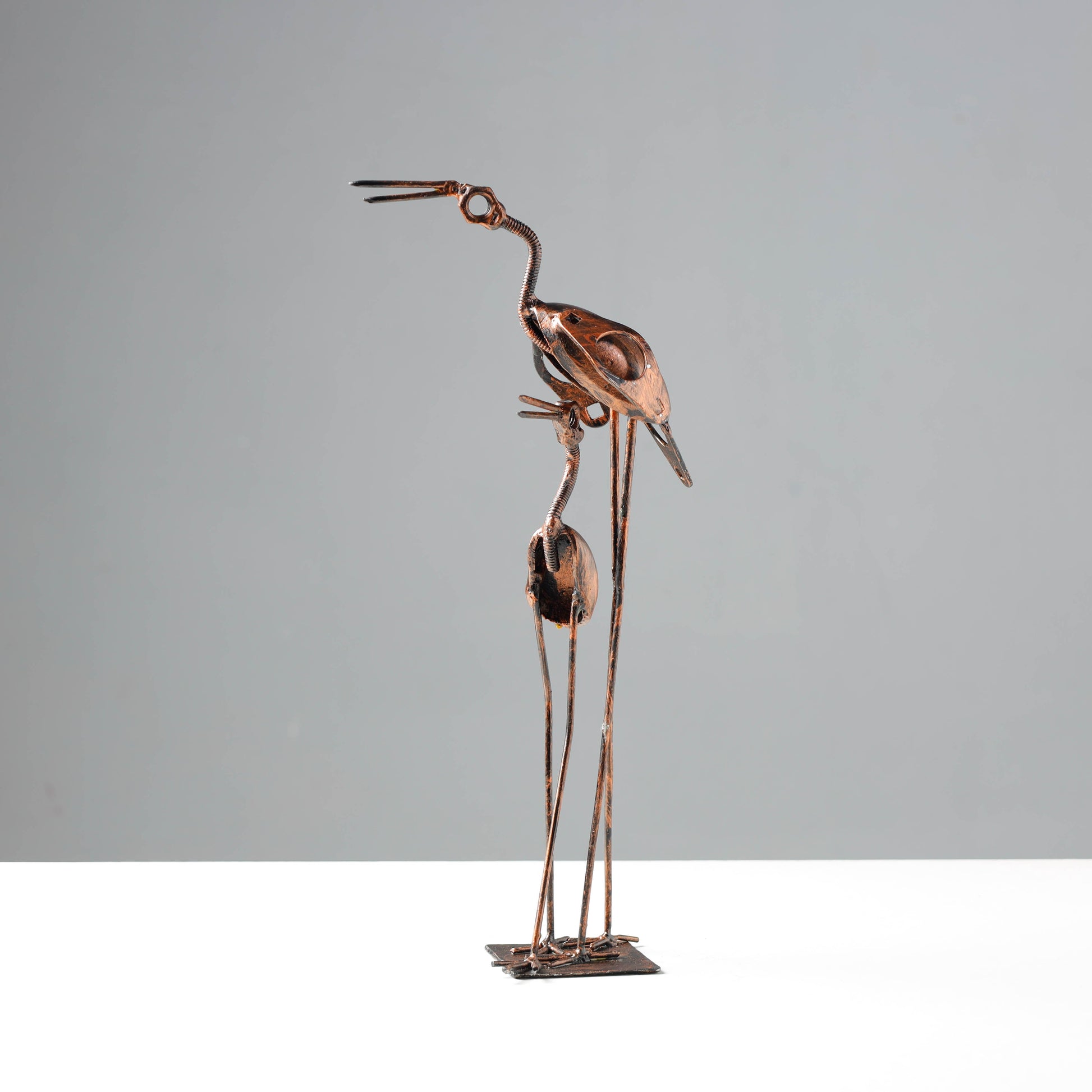 Bird Crane Mother with Child - Handmade Recycled Metal Sculpture by Debabrata Ruidas