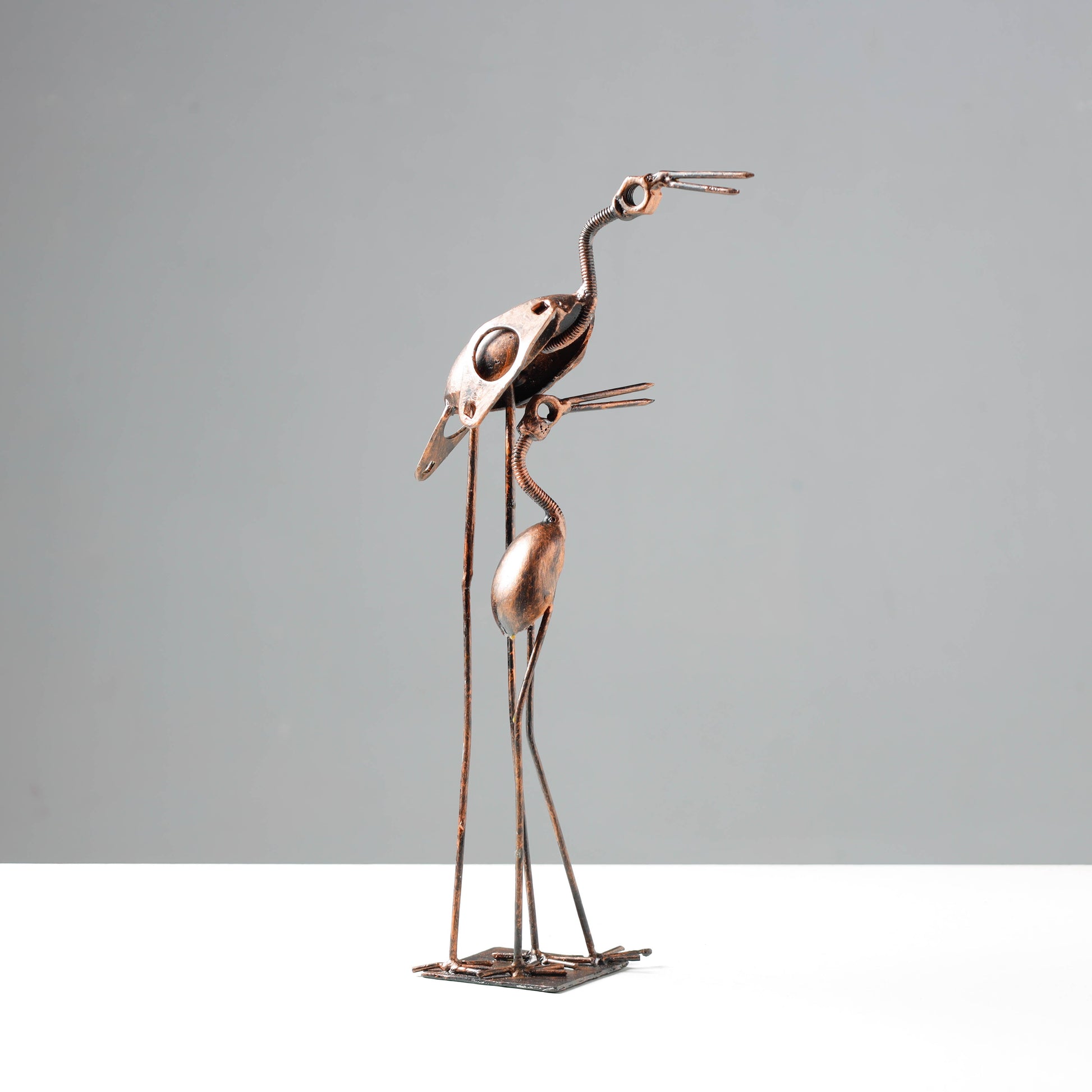 Bird Crane Mother with Child - Handmade Recycled Metal Sculpture by Debabrata Ruidas