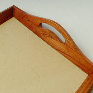 Beige - Bamboo Art Work Wooden Tray with Handles  (16.5 x 12.5 x 1 in)