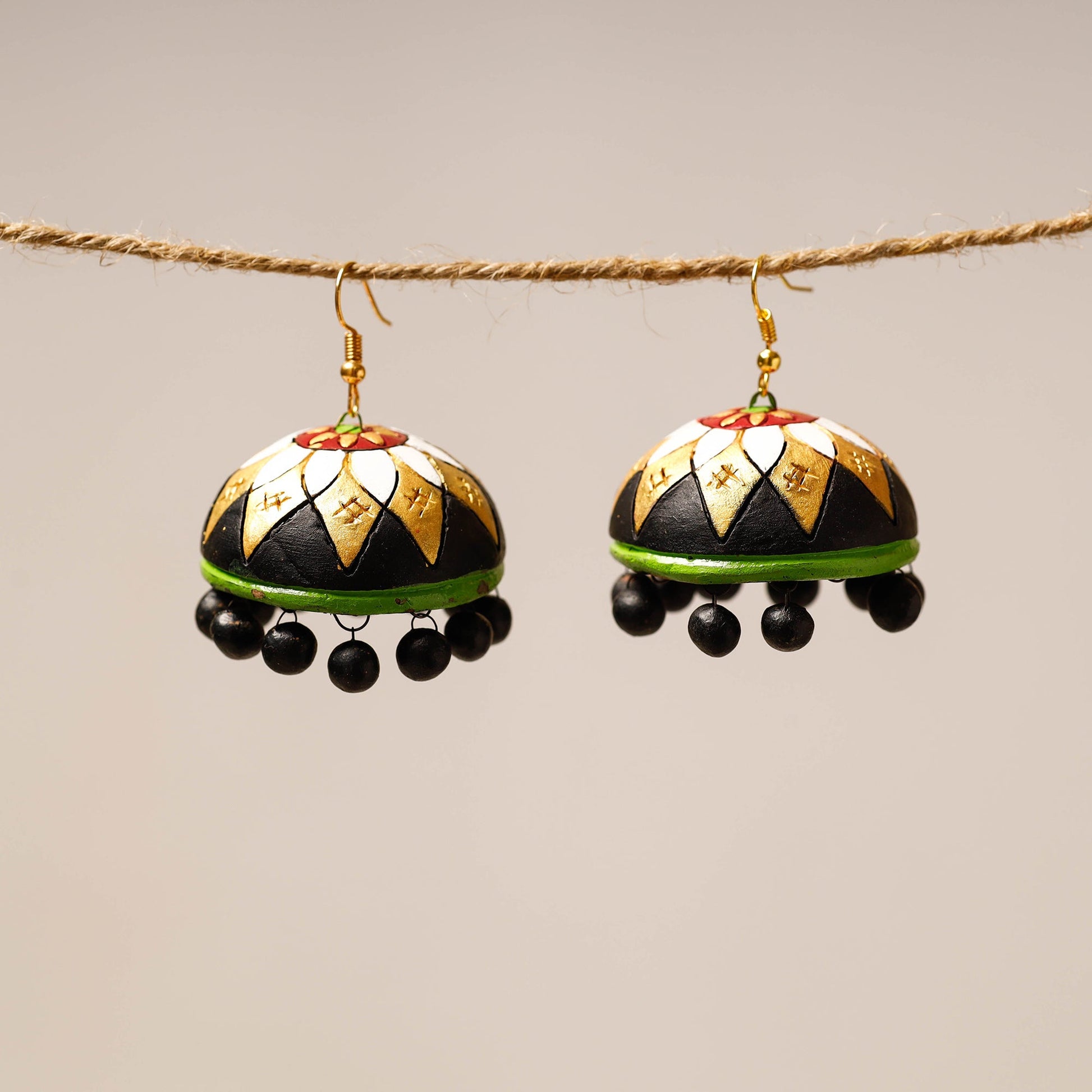 Bishnupur Handpainted Terracotta Jhumki Earrings 24