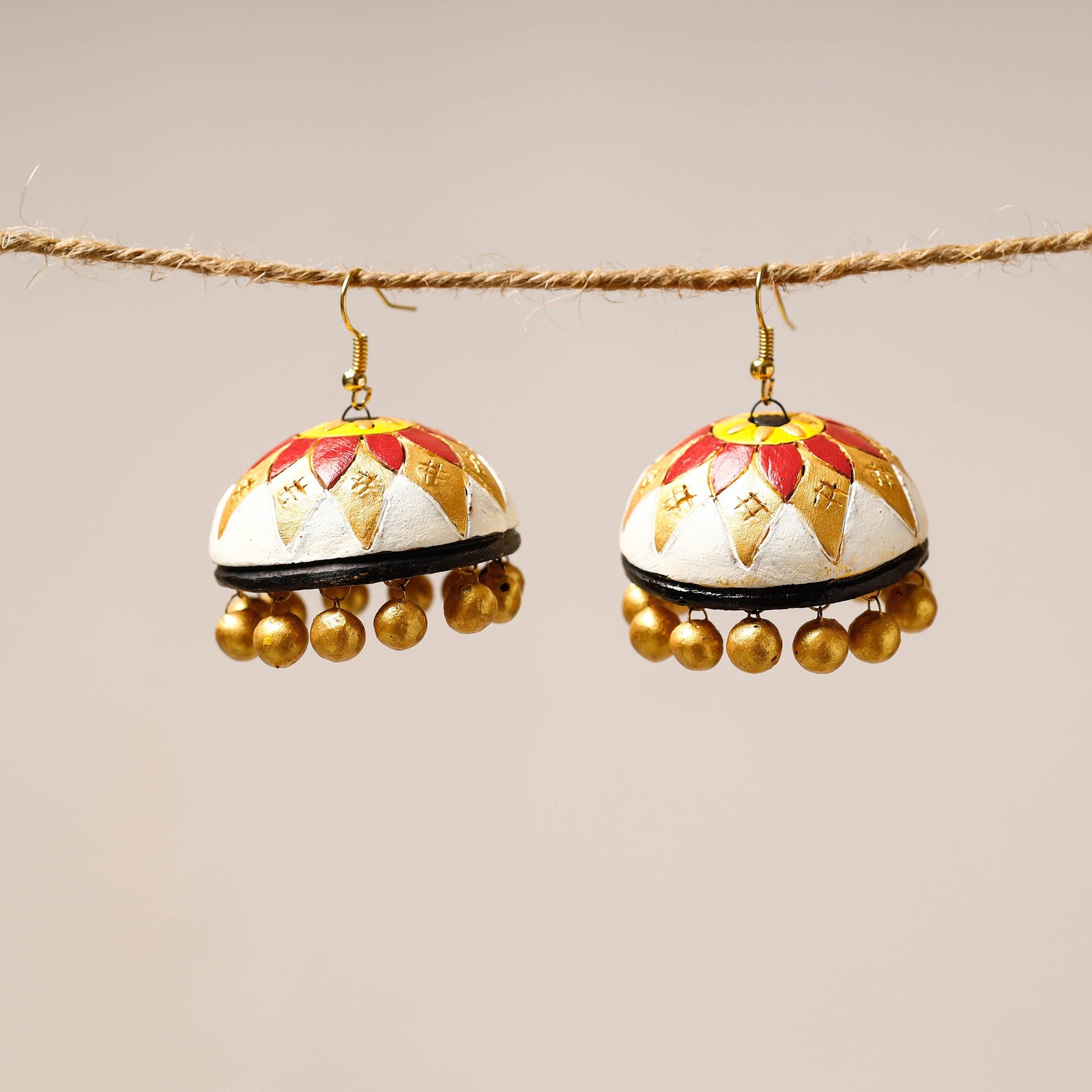 Bishnupur Handpainted Terracotta Jhumki Earrings 23