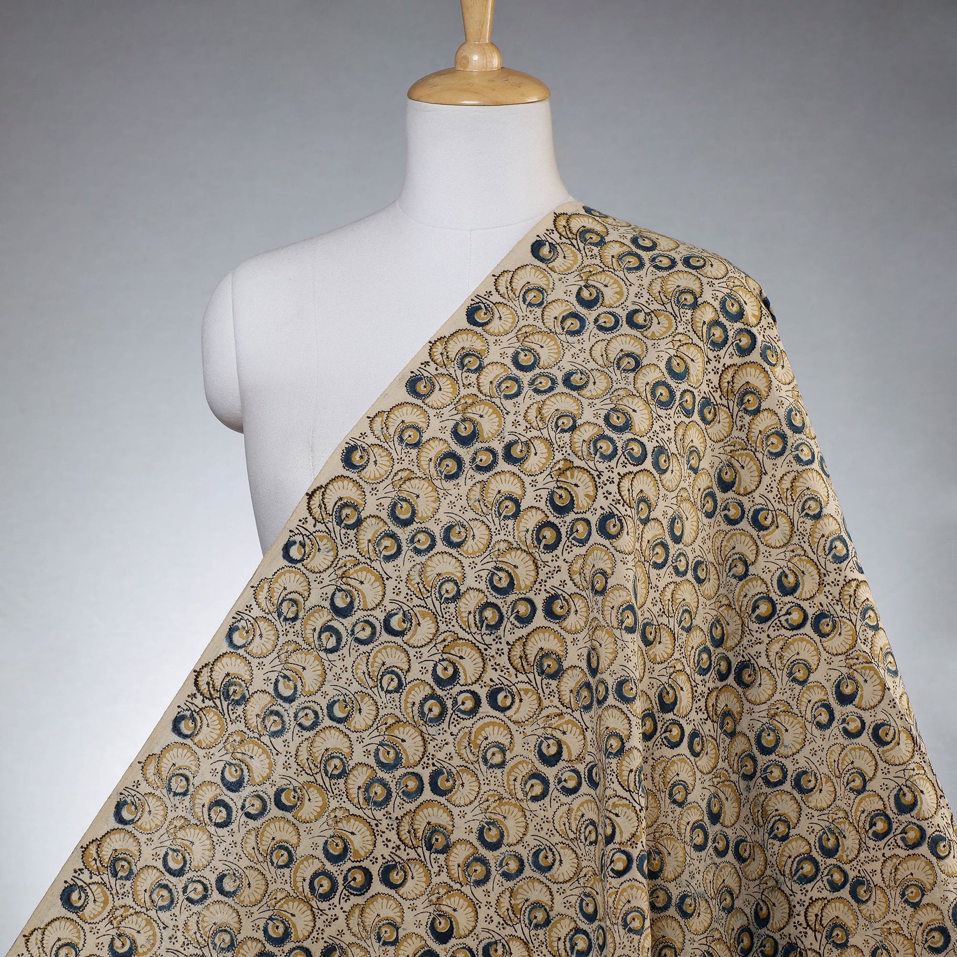 Beige - Pedana Kalamkari Block Printed Cotton Fabric