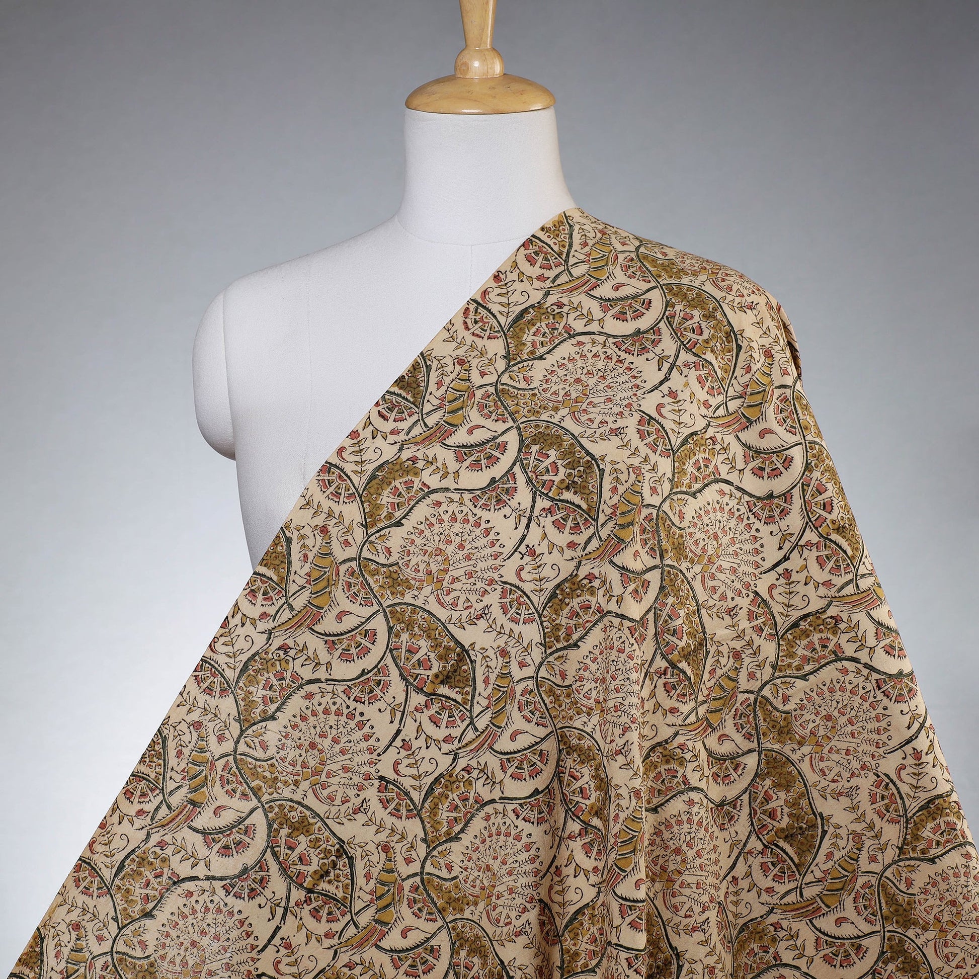 Beige - Pedana Kalamkari Block Printing Cotton Fabric