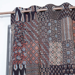 Black - Ajrakh Block Printing Patchwork Cotton Window Curtain (5 x 3 Feet)