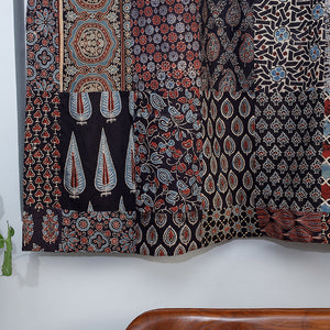 Black - Ajrakh Block Printing Patchwork Cotton Window Curtain (5 x 3 Feet)