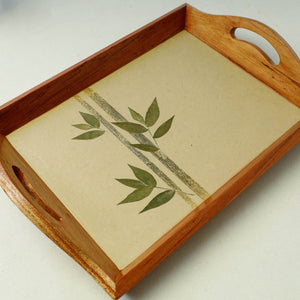 Beige - Bamboo Art Work Wooden Tray with Handles  (12.5 x 9 x 1 in)