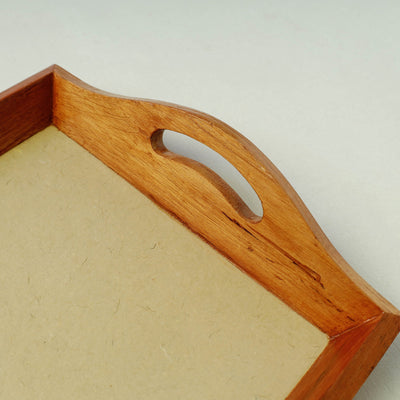Beige - Bamboo Art Work Wooden Tray with Handles  (12.5 x 9 x 1 in)