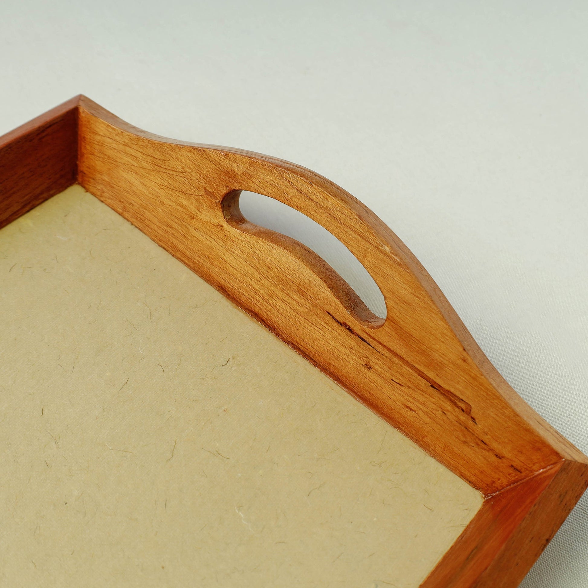 Beige - Bamboo Art Work Wooden Tray with Handles  (12.5 x 9 x 1 in)