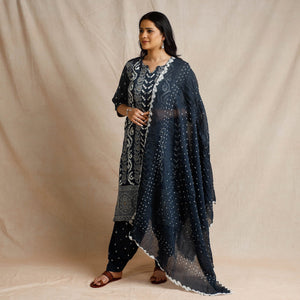 Black - Bandhani Cotton Kurta with Salwar & Dupatta Set