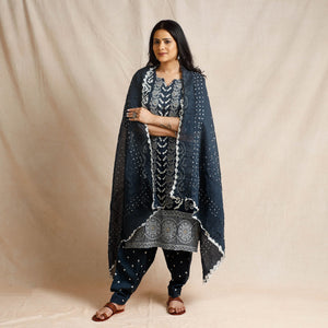 Black - Bandhani Cotton Kurta with Salwar & Dupatta Set