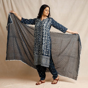 Black - Bandhani Cotton Kurta with Salwar & Dupatta Set