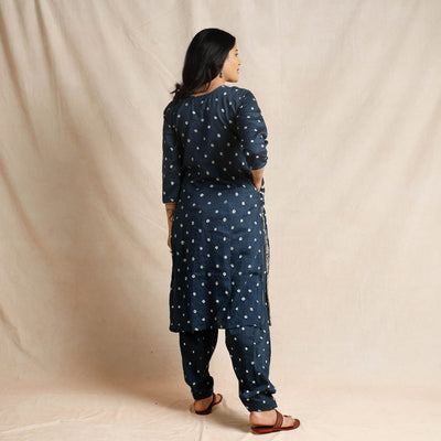 Black - Bandhani Cotton Kurta with Salwar & Dupatta Set