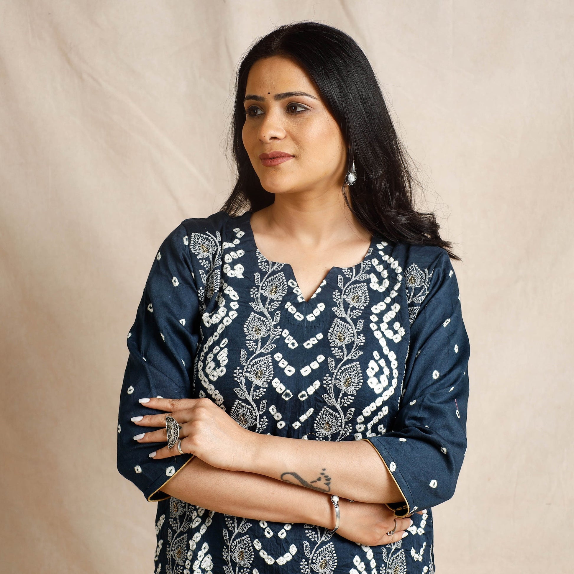 Black - Bandhani Cotton Kurta with Salwar & Dupatta Set