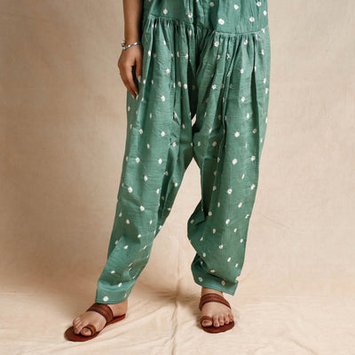 Green - - Bandhani Cotton Kurta with Salwar & Dupatta Set