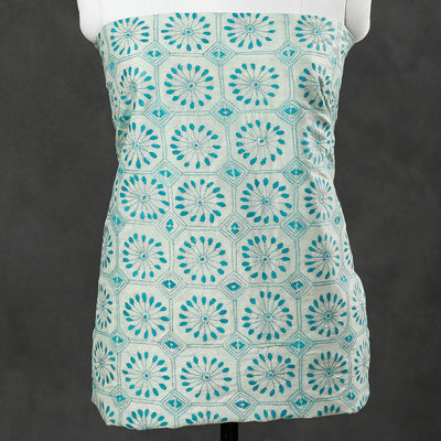 Blue - Bengal Kantha Hand Embroidered Mulberry Silk Kurta Material - 3 Meter