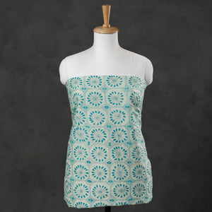 Blue - Bengal Kantha Hand Embroidered Mulberry Silk Kurta Material - 3 Meter