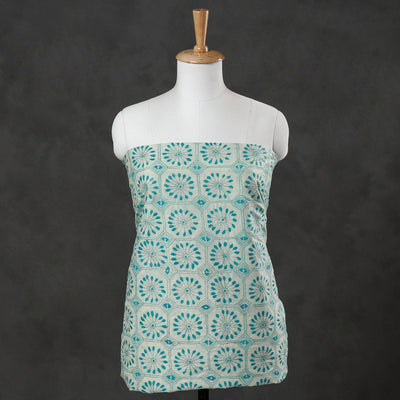 Blue - Bengal Kantha Hand Embroidered Mulberry Silk Kurta Material - 3 Meter