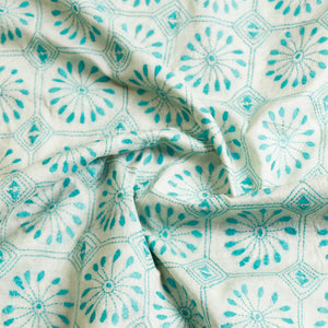 Blue - Bengal Kantha Hand Embroidered Mulberry Silk Kurta Material - 3 Meter