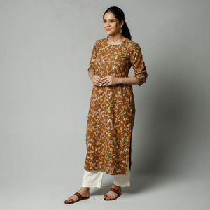Brown - Kalamkari Printed Cotton Kurta
