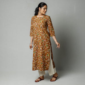 Brown - Kalamkari Printed Cotton Kurta