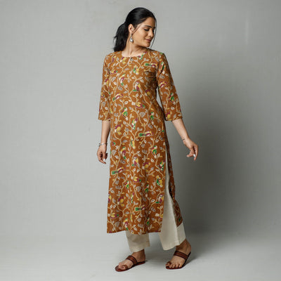 Brown - Kalamkari Printed Cotton Kurta