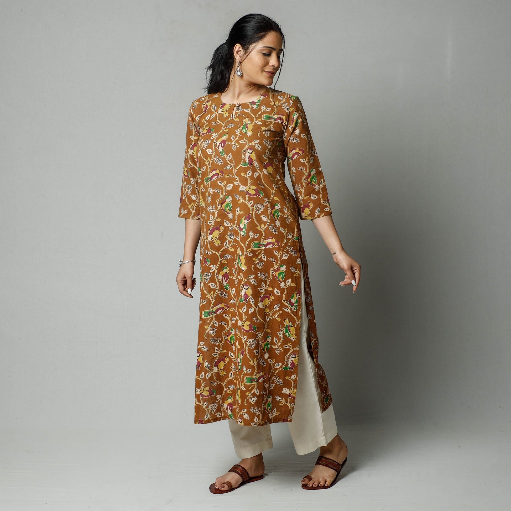 Brown - Kalamkari Printed Cotton Kurta