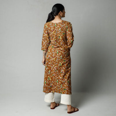 Brown - Kalamkari Printed Cotton Kurta