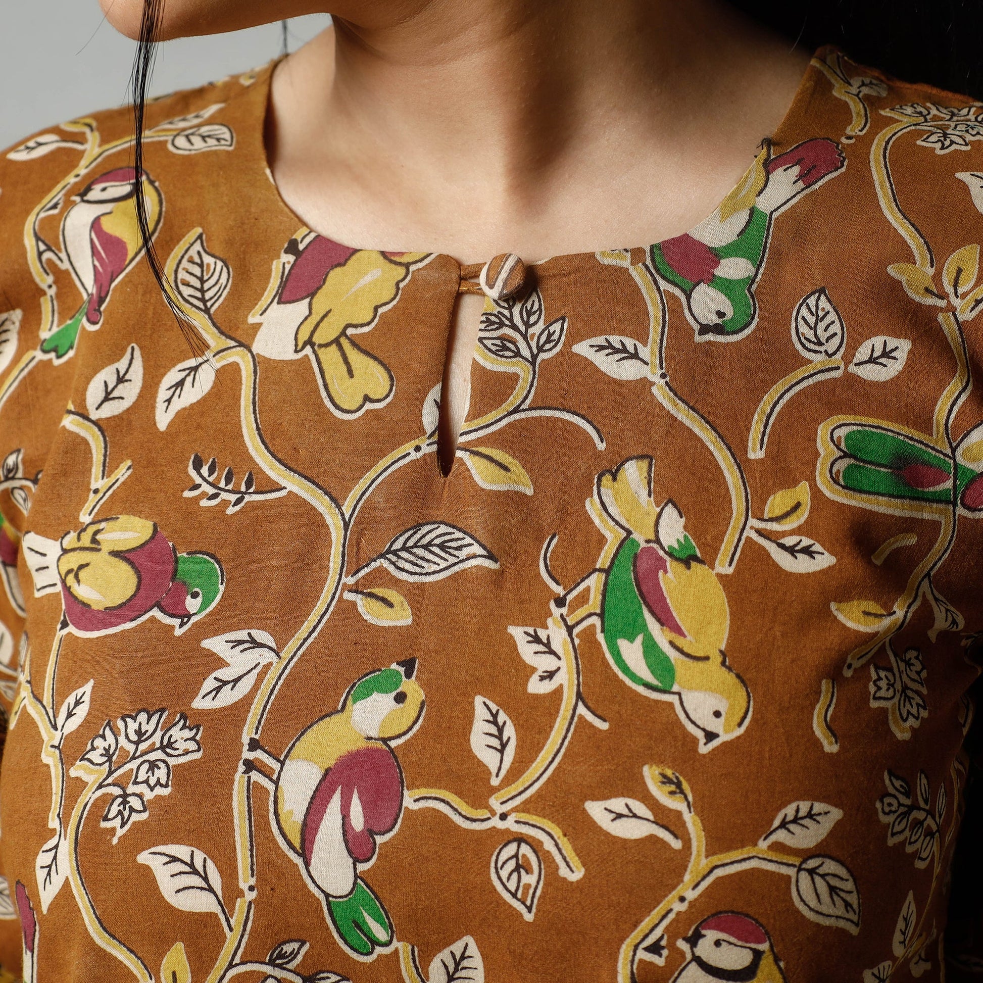 Brown - Kalamkari Printed Cotton Kurta