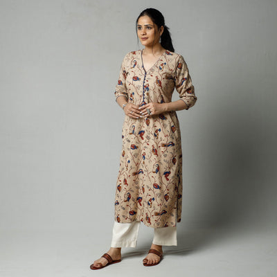 Beige - Kalamkari Printed Cotton Kurta
