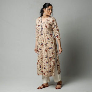 Beige - Kalamkari Printed Cotton Kurta