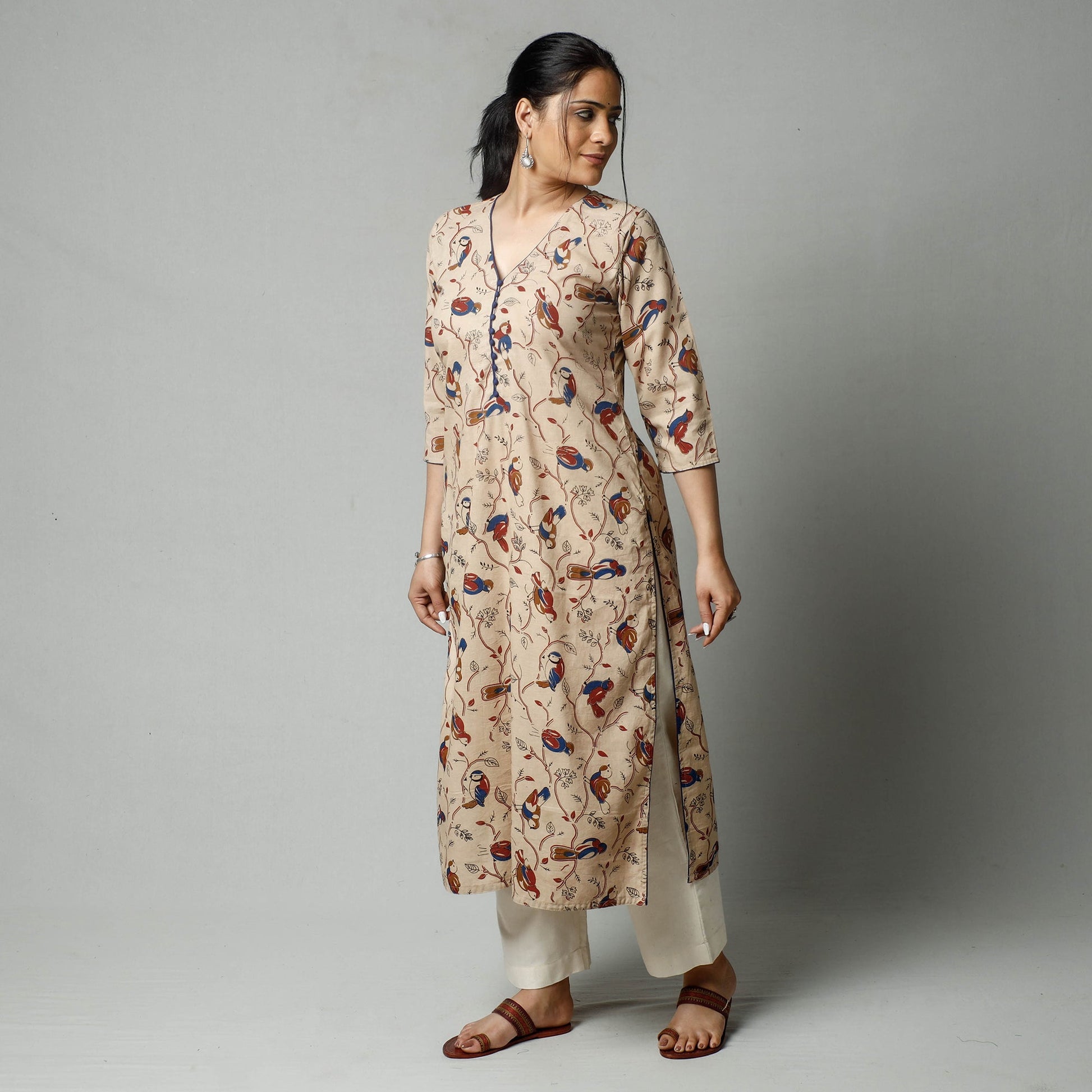 Beige - Kalamkari Printed Cotton Kurta