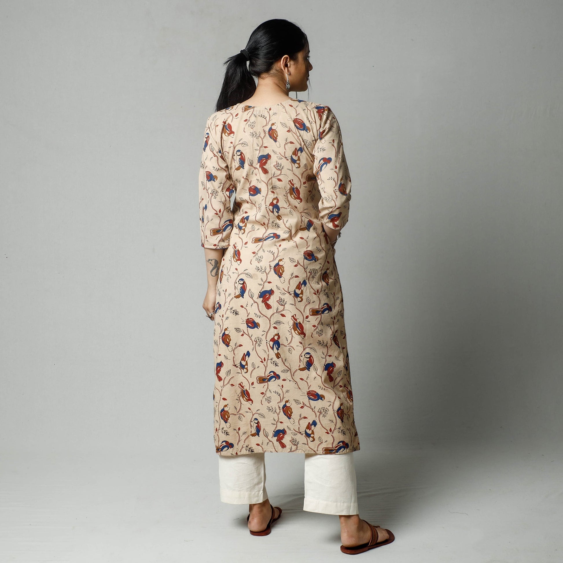 Beige - Kalamkari Printed Cotton Kurta