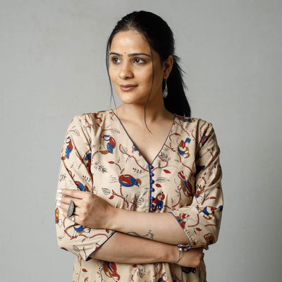 Beige - Kalamkari Printed Cotton Kurta