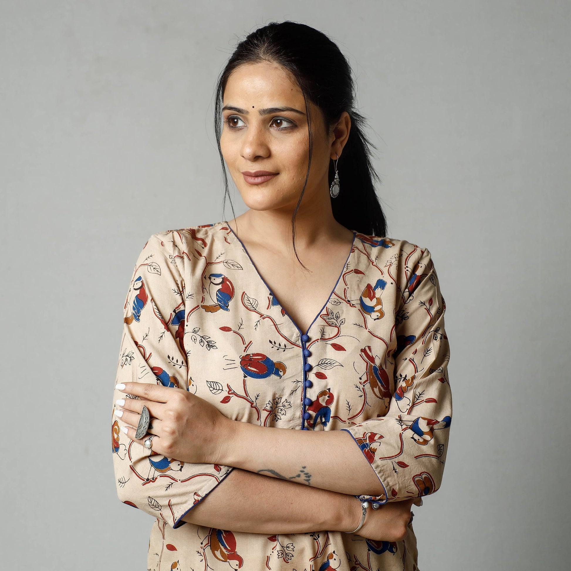 Beige - Kalamkari Printed Cotton Kurta