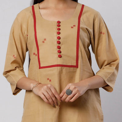 Beige Jamdani Handloom Cotton Short Kurta