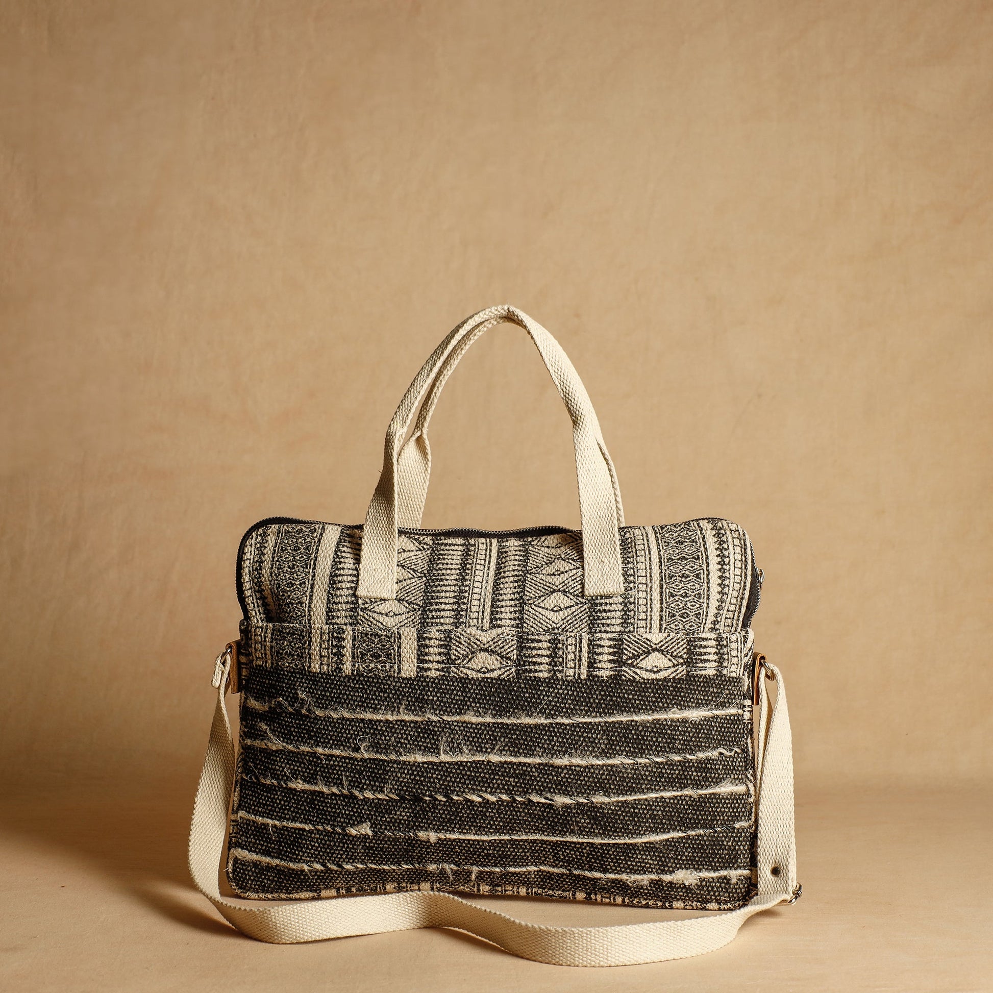 Brown - Jaipur Block Printed Handloom Cotton Laptop Bag (11 x 14 in)