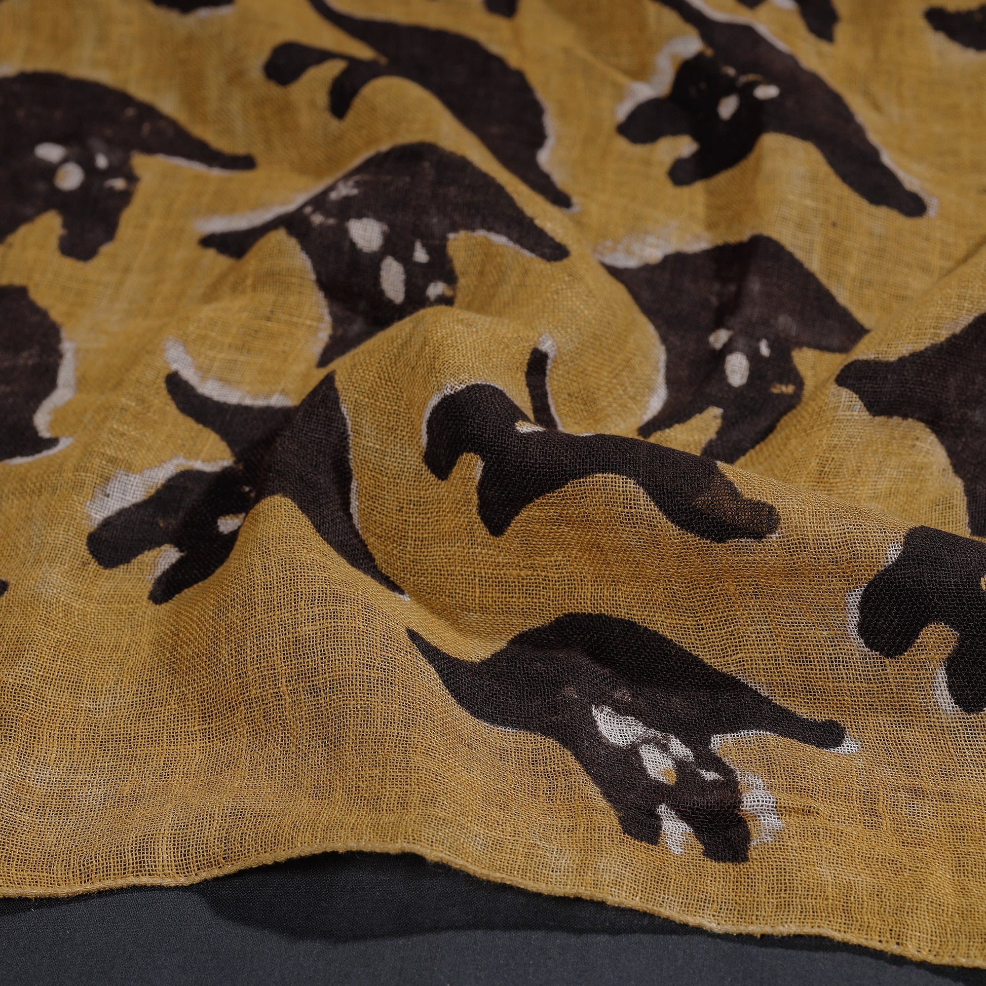 Brown - Block Art Print Linen Bindaas Stole
