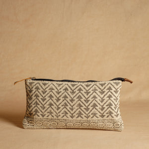 Beige - Jaipur Block Printed Handloom Cotton Multipurpose Toiletry Pouch (7 x 12 in)