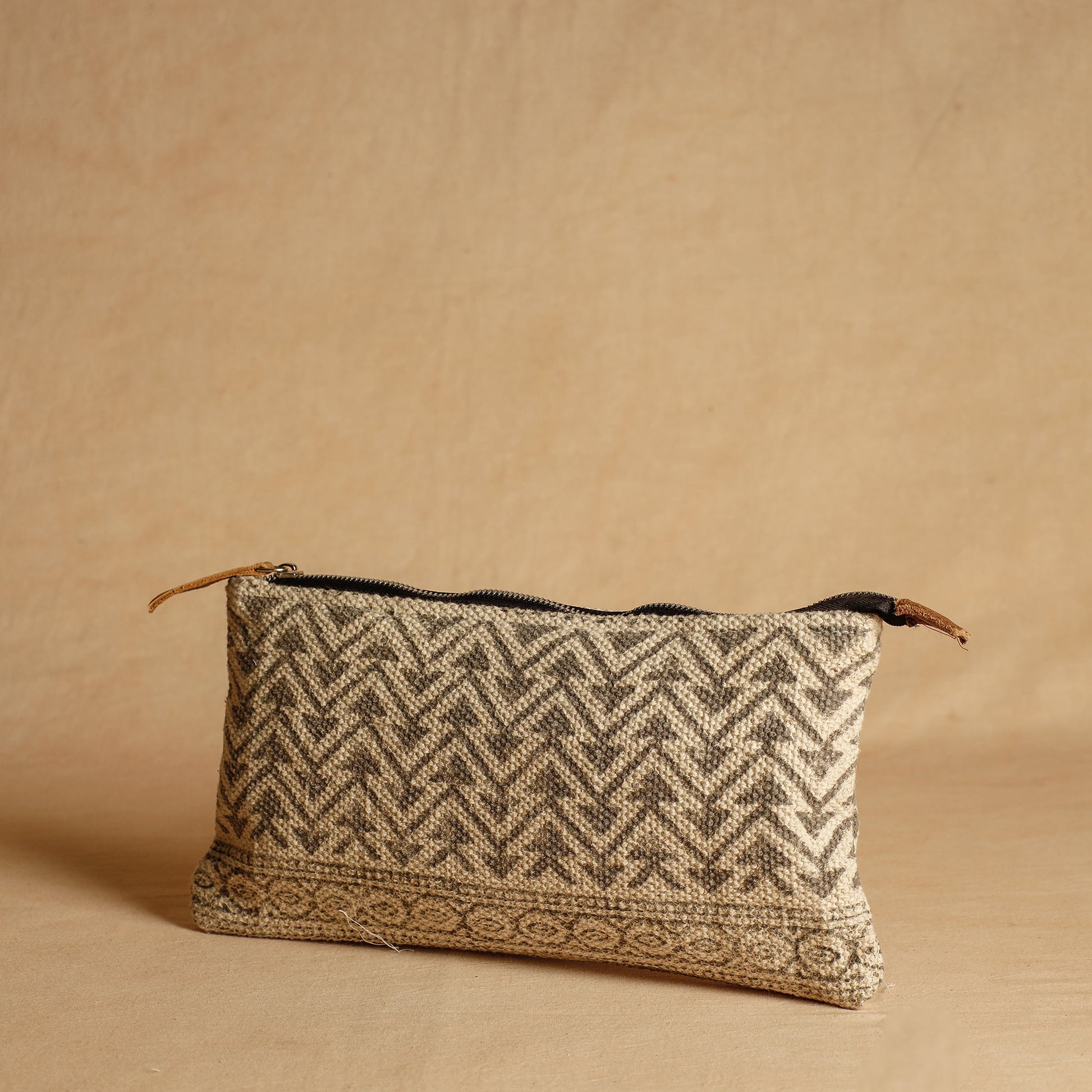 Beige - Jaipur Block Printed Handloom Cotton Multipurpose Toiletry Pouch (7 x 12 in)