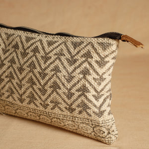 Beige - Jaipur Block Printed Handloom Cotton Multipurpose Toiletry Pouch (7 x 12 in)