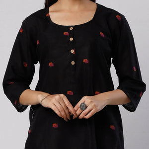 Black Jamdani Handloom Cotton Short Kurta