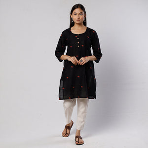 Black Jamdani Handloom Cotton Short Kurta