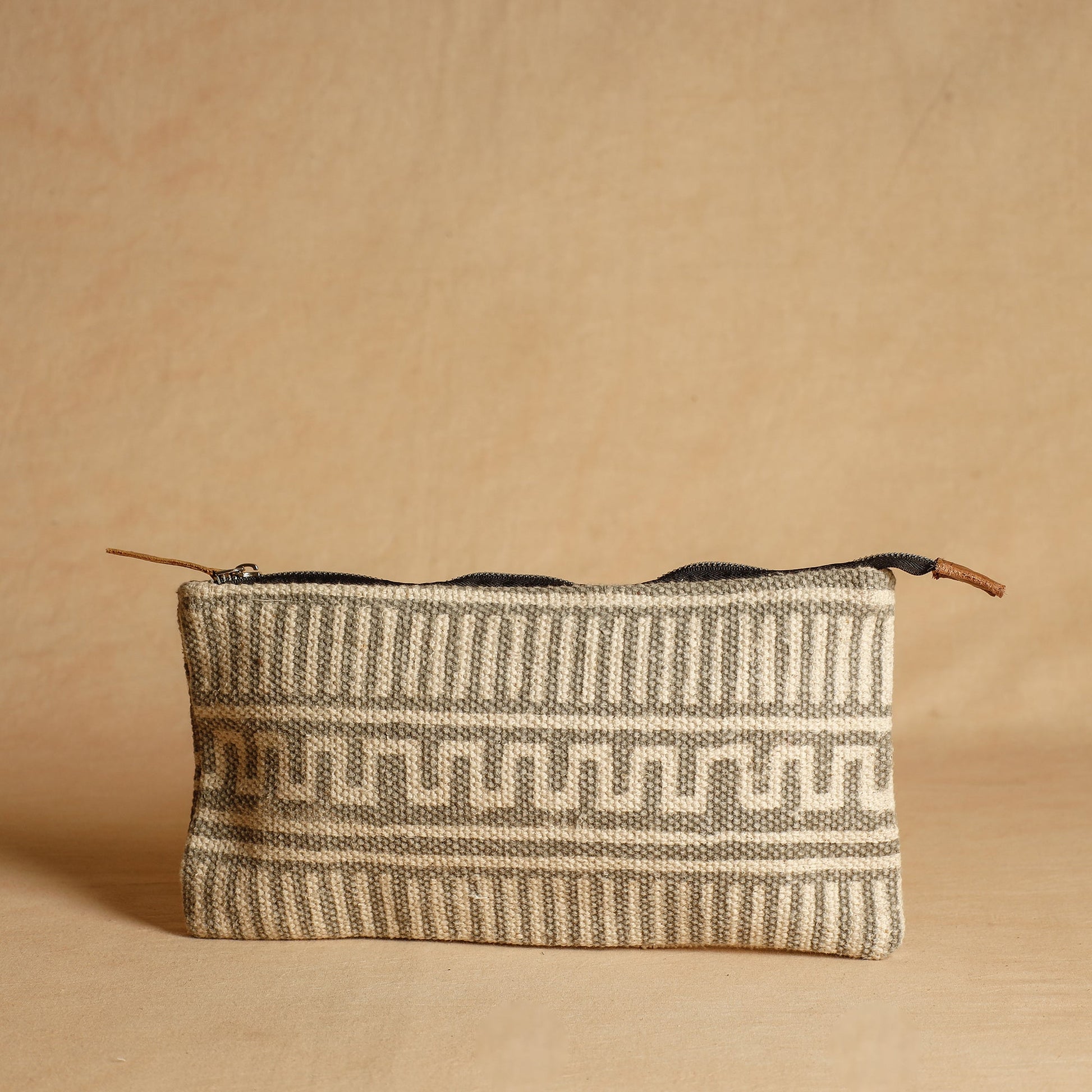 Beige - Jaipur Block Printed Handloom Cotton Multipurpose Toiletry Pouch (7 x 12 in)