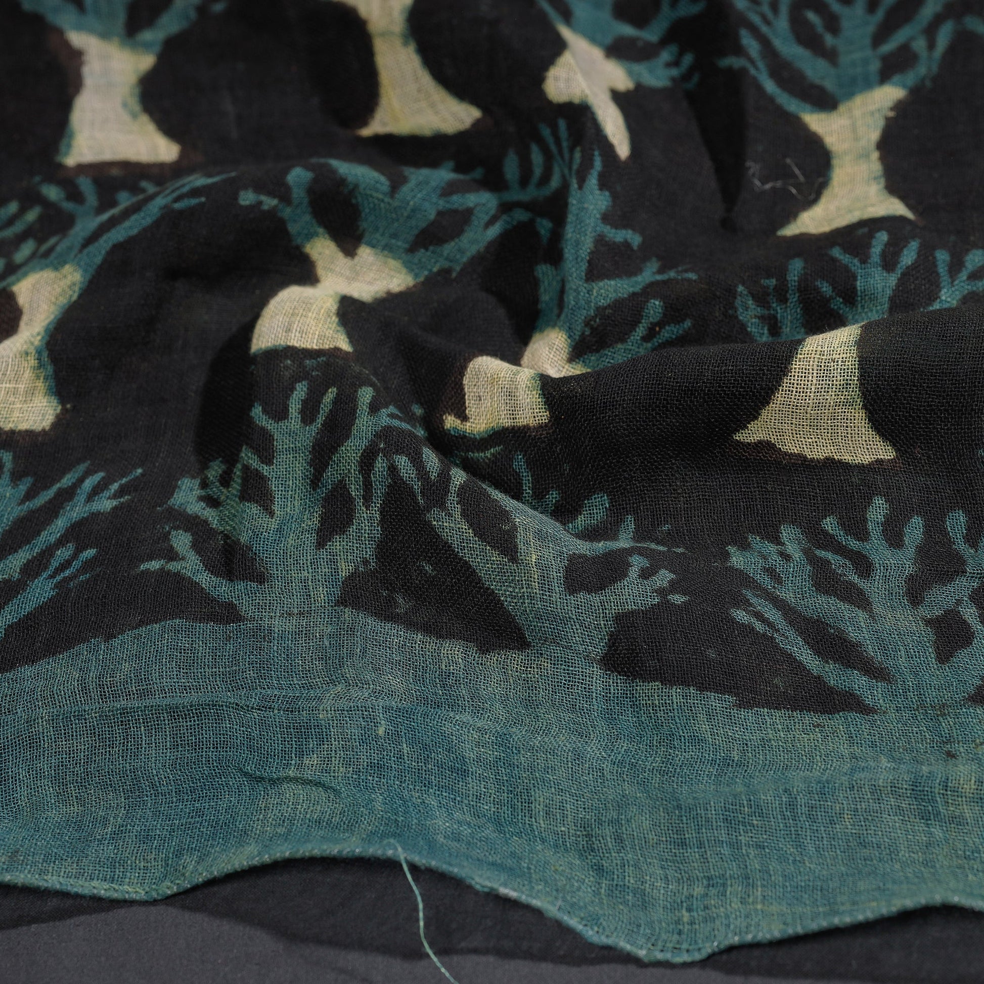 Black - Block Art Print Linen Bindaas Stole