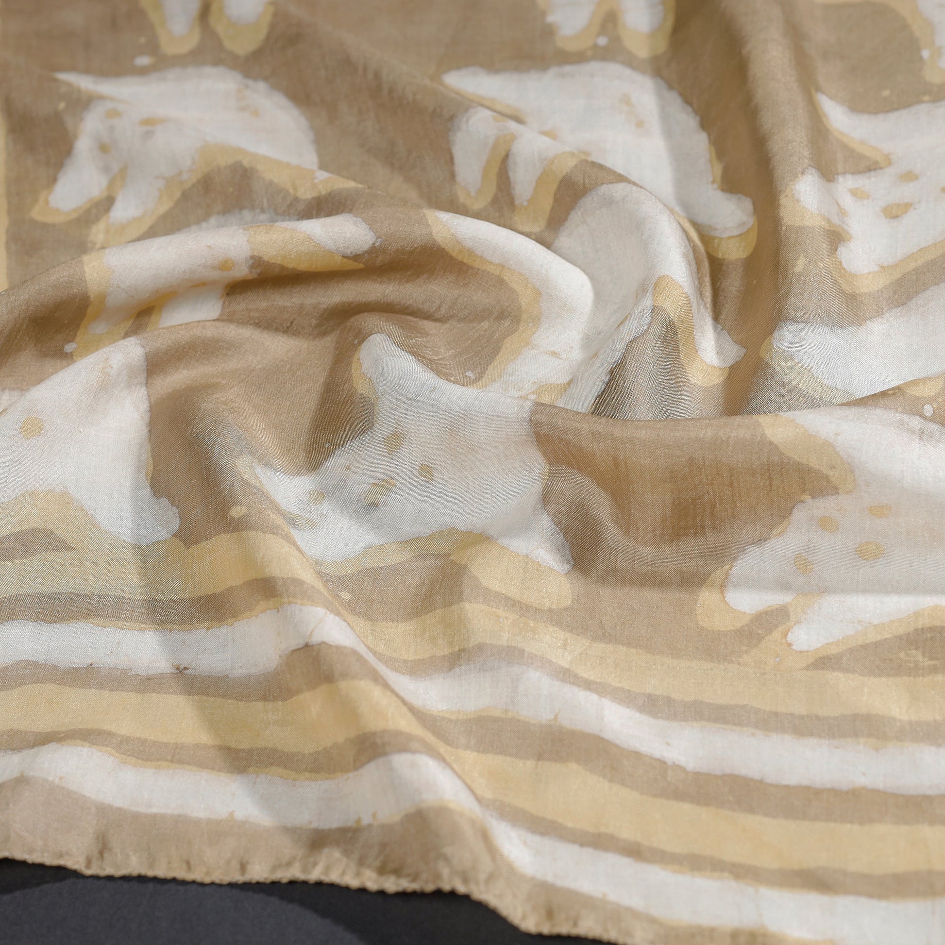 Beige - Handspun Block Art Print Mulberry Silk Bindaas Stole