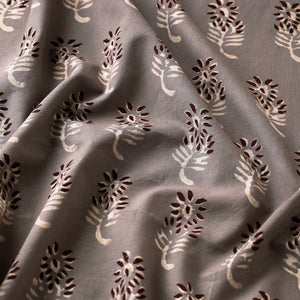 Grey - Nandana Hand Block Printed Cotton Fabric