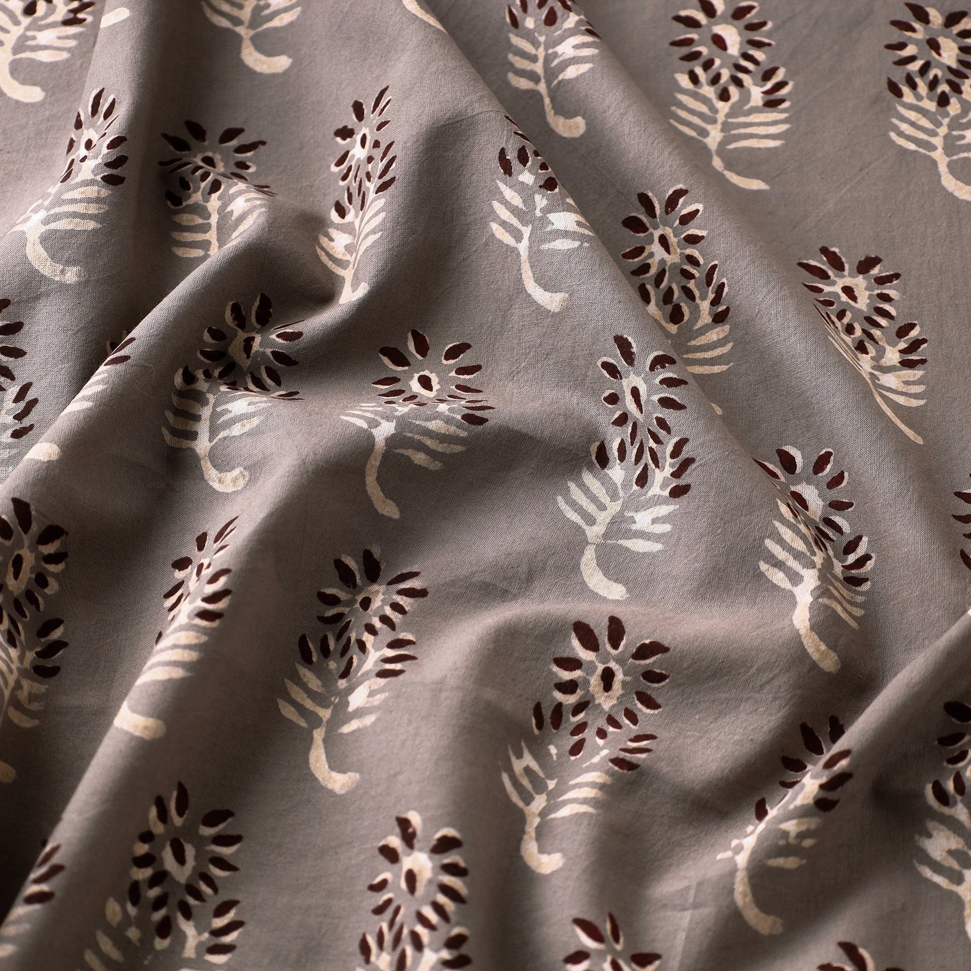 Grey - Nandana Hand Block Printed Cotton Fabric