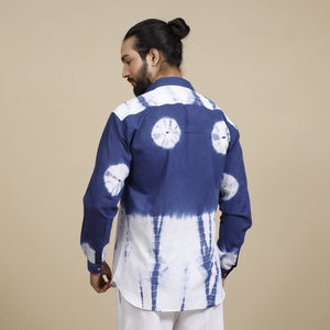 Blue & White - Shibori Tie-Dye Cotton Men Full Sleeve Shirt