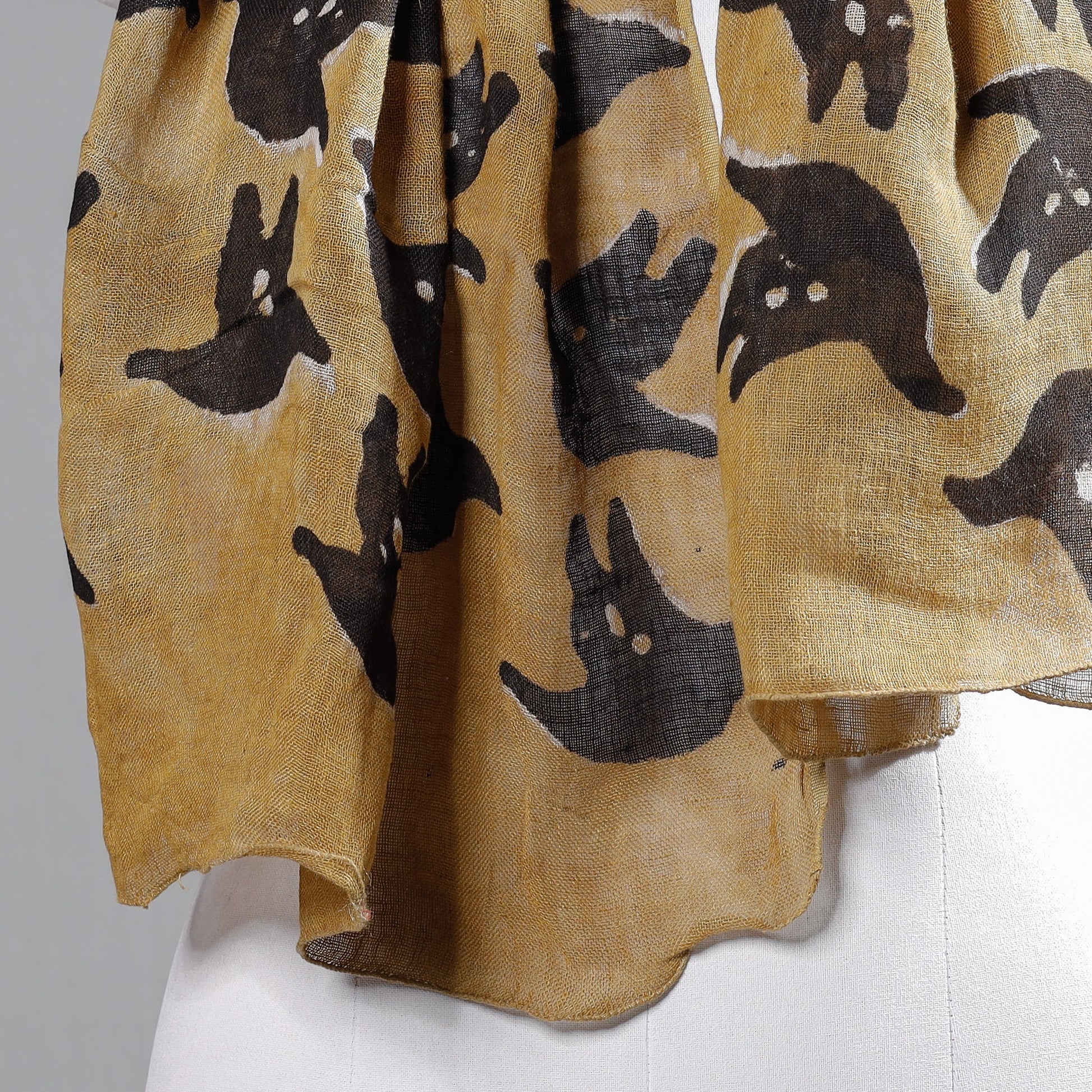 Brown - Block Art Print Linen Bindaas Stole